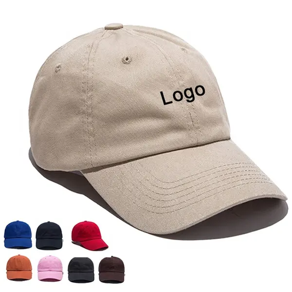 Klasik % 100% pamuk geniş şapka özel Logo erkekler pamuk 6 Panel işlemeli boş düz baba şapkası beyzbol kapaklar