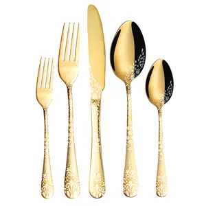 Luxury 20pcs Stainless Steel Cutlery Set Custom Packaged Gold Spoon Fork Knife Stainless Steel Cutlery Set For Wedding