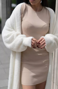 Cardigãs Femininos Longos de Visom Sintético Felpudo, Casaco Duster Oversized Comprimento até o Tornozelo, Suéteres de Tricô com Manga Lanterna e Detalhe de Cílios, Abertos na Frente - Product Image 2