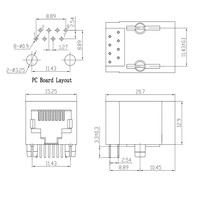 Connecteurs Ethernet non blindés Coorle Factory Stock 5921, prise RJ45, connecteur femelle pour circuit imprimé, 1 x 1 port, 8P8C, 750 cycles de raccordement, L=20,7 mm