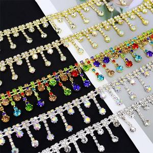 CZ strass di cristallo con strass in vetro con catena di nappe frangia accessori per vestiti borsa Costume scarpe con artiglio Set di quadri di diamanti - Product Image 3