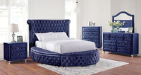 Meubles classiques, ensemble pour chambre à coucher, lit king en tissu velours, meubles d'hôtel en gros, lit circulaire villa, commode en bois