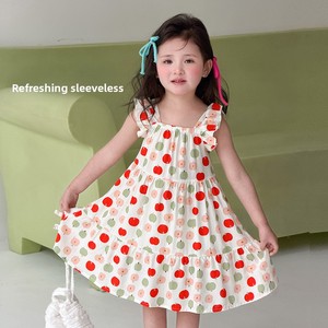 Robe sans manches pour filles, motif floral personnalisé, en soie de lait, traitement doux, nouvelle collection été 2026, vêtements pour enfants, vente en gros - Product Image 1