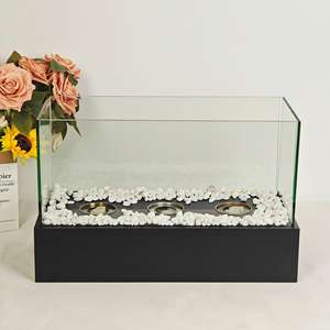 Brasero <span class=keywords><strong>de</strong></span> table rectangulaire en métal noir créatif en acier inoxydable avec dessus en verre et pierres décoratives - Product Image 5