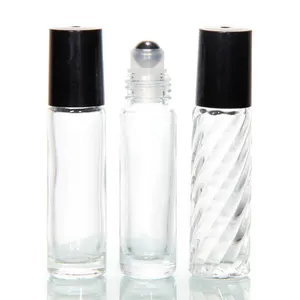 Rolo de vidro transparente na garrafa, com tampas pretas