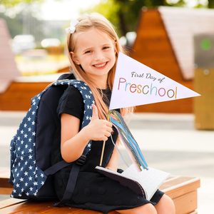 Préscolaire premier jour d'école feutre fanion ensemble <span class=keywords><strong>maternelle</strong></span> dernier jour bannière drapeaux poche signe décoratif avec bâton en bois - Product Image 5