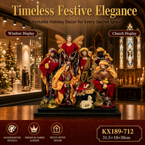 Ensemble de crèche de Noël de luxe en résine, 6 pièces, Sainte Famille, <span class=keywords><strong>les</strong></span> Trois <span class=keywords><strong>Rois</strong></span> <span class=keywords><strong>Mages</strong></span>, ange, âne, agneau, figurines, base noire, décoration de Noël - Product Image 4