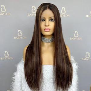 <span class=keywords><strong>Babylon</strong></span> Original europeo cabello humano doble dibujado encaje superior Kosher peluca judía cutícula alineada marrón oscuro resaltar Color pelucas - Product Image 2