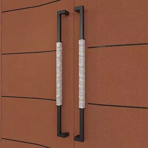Poignée de porte longue en mosaïque de coquillages naturels, de luxe, pour entrée principale, robuste, finition or et noir, quincaillerie architecturale - Product Image 5