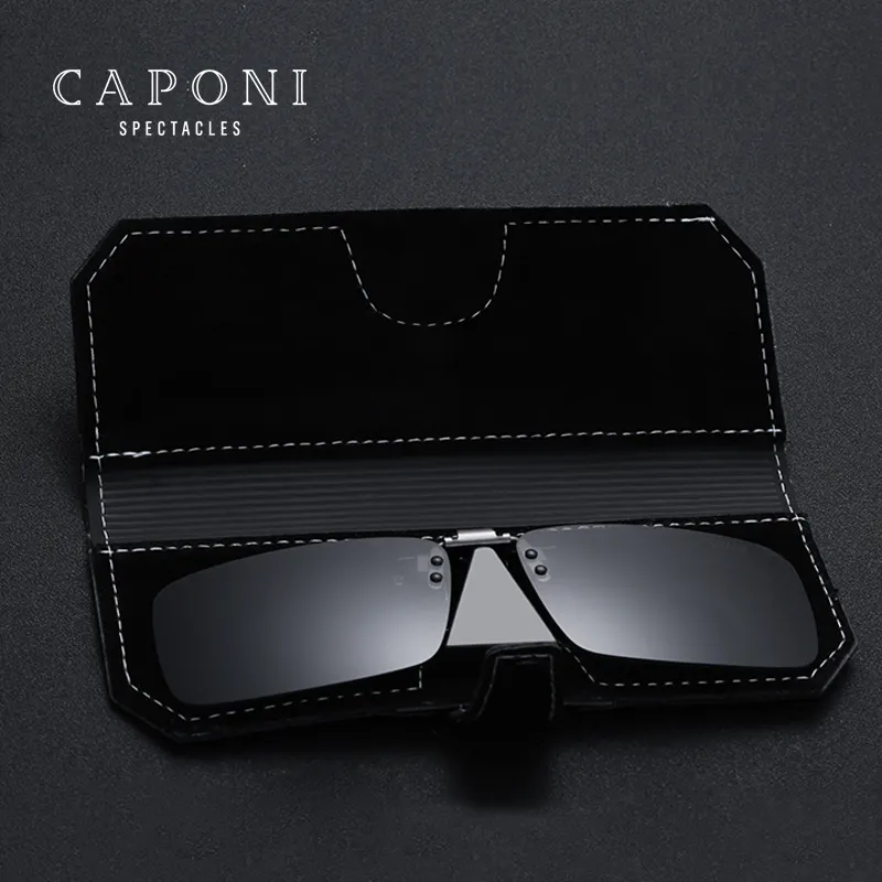 CAPONI En Gros Personnalisé Rectangle En Cuir Clip Sur Les Lunettes De Soleil Boîte Housse