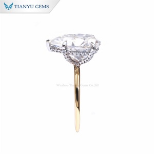 Tianyu Gems 9*15mm 6ct poire vieille Europe coupe DEF VVS1 Moissanite diamant 14k jaune et blanc bague en or pour les femmes fiançailles - Product Image 4