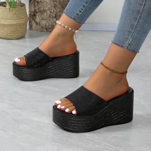 Sandalias de Plataforma para Mujer, Chanclas de Verano, Estilo Europeo Americano, Talla Grande, Punta Redonda, con Brillantina, H26 - Product Image 5