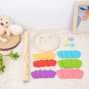 Juguete Montessori de Madera para Bebés <span class=keywords><strong>y</strong></span> Niños Pequeños, Pista de Bolas con Forma de Hoja, Árbol Giratorio, Bloques de Construcción Arcoíris, Música, Educación Temprana, Alivio del Estrés - Product Image 3