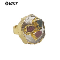 WT-R400 Vintage Cristal Naturel Quartz Pendentif Tourmaline Incrusté Anneau Noble Gaz 18k or-plaqué femmes anneau Anneaux de Pierre Gemme