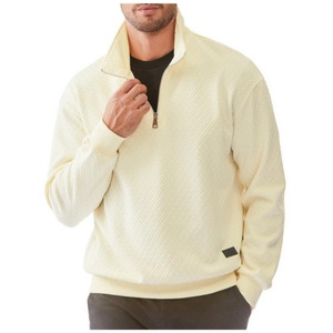 Sudadera cómoda para hombre con cremallera de un cuarto, cuello simulado, manga larga, textura geométrica sólida, estilo gofre - Product Image 1