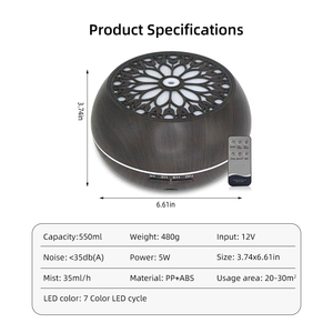 Diffuseur d'huiles essentielles de 550 ml avec télécommande, 6 modes de mélange, 7 couleurs LED, arrêt automatique pour chambre <span class=keywords><strong>à</strong></span> coucher, salon, humidificateur - Product Image 2