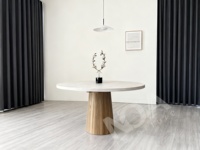 Table à manger ovale beige crème moderne avec pieds en bois massif, meubles de salle à manger pour la maison