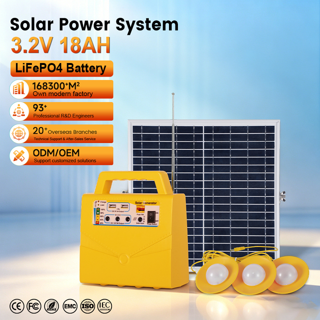 Outdoor Camping Use LiFePO4 Battery Portable Power Station with Solar Panel and LED Bulbs 20W Solar Generator Pure Sine Wave