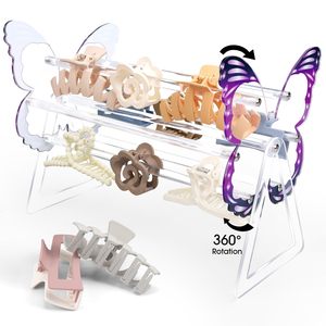 Soporte organizador de clip de garra, soporte y almacenamiento de clip de garra giratorio de 360 grados de mariposa colorida, organizador de pinzas de pelo Acrílico - Product Image 1
