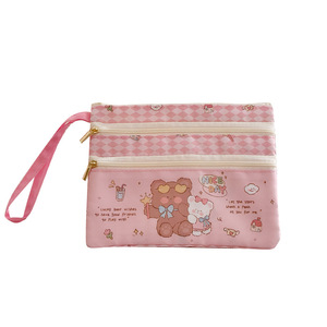 Double Layer Card Holder Pencil Case With Handle And Zipper For Student Travel ID Storage Pink Red Blue White 19x14cm - Product Image 5