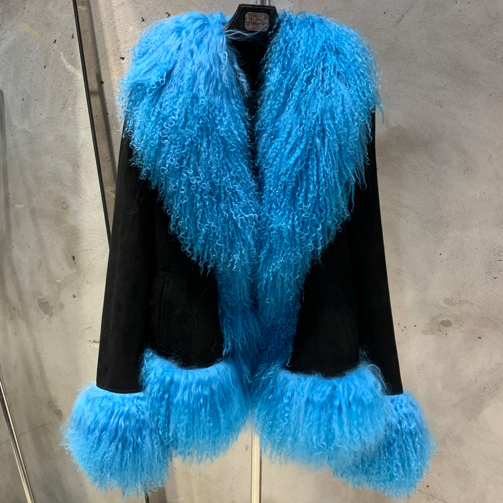 Black suede+Blue fur