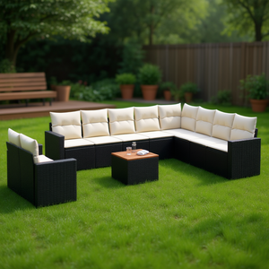 Modular Black PE Rattan Garden <b>Sofa</b> <b>Set</b> High-Density Foam Cushions Outdoor Furniture Elegant Design - Product Image 2