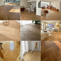 Parquet en bois d'ingénierie en chêne brûlé antique, finition teck de Birmanie, motif chevrons, largeur de lattes large