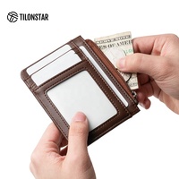 Portefeuille de carte en cuir Rfid de poche avant mince et minimaliste avec support de boîtier intégré pour AirTag
