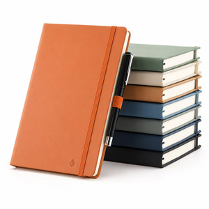 Diario de tapa dura de cuero PU con soporte para bolígrafo, opciones multicolor, cuaderno para uso en oficina y negocios. - Product Image 1