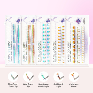 STARSCOLORS Extensions de cils holographiques pour fans de manga et anime, bleu-vert, à pointe tour, effet guirlande brillante, style comique - Product Image 4