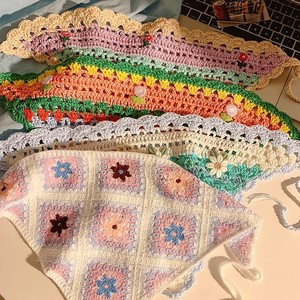 Écharpe carrée en laine tricotée à la main style rétro français pour <span class=keywords><strong>femme</strong></span>, motif écossais doux et mignon, bandeau au crochet ajouré pour l'été, cadeau - Product Image 5