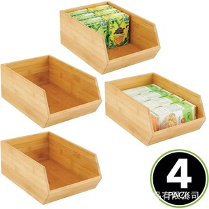 Bac de rangement empilable en bambou, organisateur rectangulaire en bois pour cuisine, chambre, bacs cubes - Product Image 2