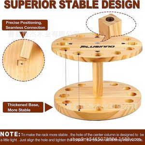 Soporte de madera para cañas de pescar, soporte de almacenamiento redondo de madera maciza de doble capa para cañas de pescar y tacos de billar, uso doméstico duradero - Product Image 4