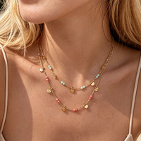 Collar con Colgante de Piedra Natural Martillada, Chapado en Oro de 18K, Acero Inoxidable N&S, Joyería Bohemia Única para Mujer