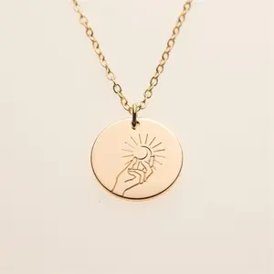 New Designer Sacred Mystic Moon Celestial Hand Gesture Pendant Necklace Engraved Stainless Steel Necklace jewelry