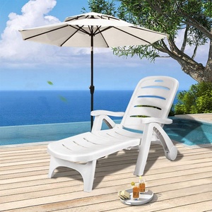 <span class=keywords><strong>Sdraio</strong></span> <span class=keywords><strong>Pieghevole</strong></span> in Plastica per Spiaggia, <span class=keywords><strong>Sedia</strong></span> da Esterno per Patio e Terrazza, Lettino Regolabile con 5 Posizioni Reclinabili e Braccioli, Bianco - Product Image 6