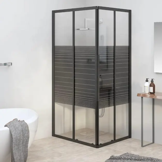 Layar shower offset Oumeiga layar tempered 700x800x1800mm untuk piring mandi profil hitam