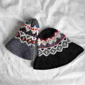 Gorro de Pescador Tejido a Mano con Diseño Retro Coreano Jacquard, Gorro de Ganchillo Grueso con Borde Enrollado - Product Image 3