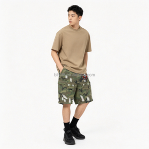 Men's Camouflage Cargo Shorts Mid Waist <b>Elastic</b> Breathable Canvas Casual Bermuda Shorts With Pockets Front Logo - Product Image 1