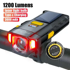 Lámpara <span class=keywords><strong>frontal</strong></span> recargable USB para bicicleta de montaña y carretera, pantalla de energía <span class=keywords><strong>Solar</strong></span>, <span class=keywords><strong>linterna</strong></span> integrada HID ABS AA, seguridad para ciclismo - Product Image 1