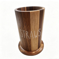 Support à pailles en bois d'acacia pour comptoir, grande capacité, organisateur d'ustensiles, rangement pour spatules et couverts pour plan de travail de cuisine