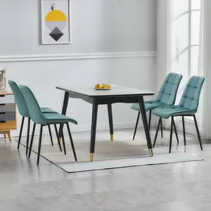 İskandinav kadife kumaş Modern lüks tasarım mobilya yemek odası sandalyeleri döşemeli Metal bacak altın yemek sandalyesi