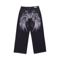 Jeans en denim de créateur de haute qualité, coupe large et ample, noir, avec logo imprimé DTG personnalisé sur une grande surface