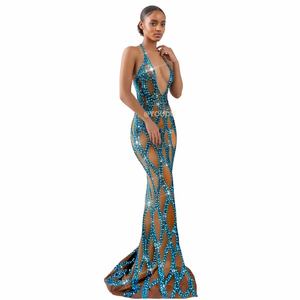 فستان سهرة فاخر بدون حمالات، بقصة مستقيمة وطول أرضي، مزين بالكريستال والتطريز الزهري على شبكة، مناسب للحفلات والمناسبات الرسمية - Product Image 2