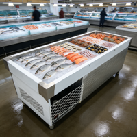 Table de présentation en acier inoxydable pour sushis et sashimis frais coupés, idéale pour les buffets de fruits de mer des restaurants