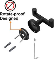 Crochets muraux de luxe robustes en acier inoxydable noir mat pour serviettes, manteaux et peignoirs, faciles à nettoyer, adhésifs sans trace