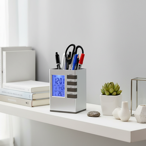 Portalápices de Escritorio con Reloj Despertador Digital, Calendario y Música, Diseño Moderno para Oficina y Hogar - Product Image 2