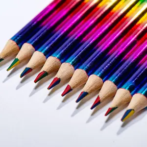 Gökkuşağı 4 renk 1 kurşun kolu ahşap kalem çocuklar için öğrenci kırtasiye hediye