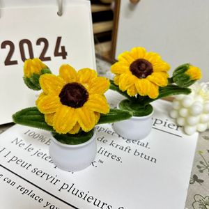 <span class=keywords><strong>Fleurs</strong></span> artificielles tissées à la main pour le bureau, en pot, motif tournesol, idéales comme cadeau - Product Image 4