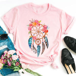 Camiseta de Moda con Diseño de Atrapasueños de Plumas para Mujer, Camisetas Gráficas Harajuku, Camiseta de Atrapasueños para Mujer, Ropa, Tops - Product Image 5